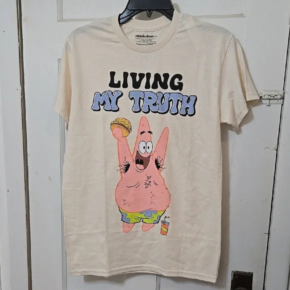 Nickelodeon Patrick Cream Graphic T-Shirt NWT 100% Cotton Size SMALL - Picture 1 of 6